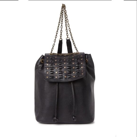 Frye Jade Studded Leather‎ Backpack, ADJUSTABLE Chain/Leather Strap, Black, NWT - Picture 1 of 16